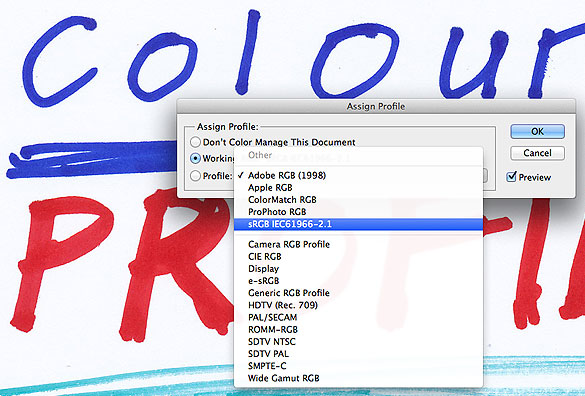 Assigning colour profile